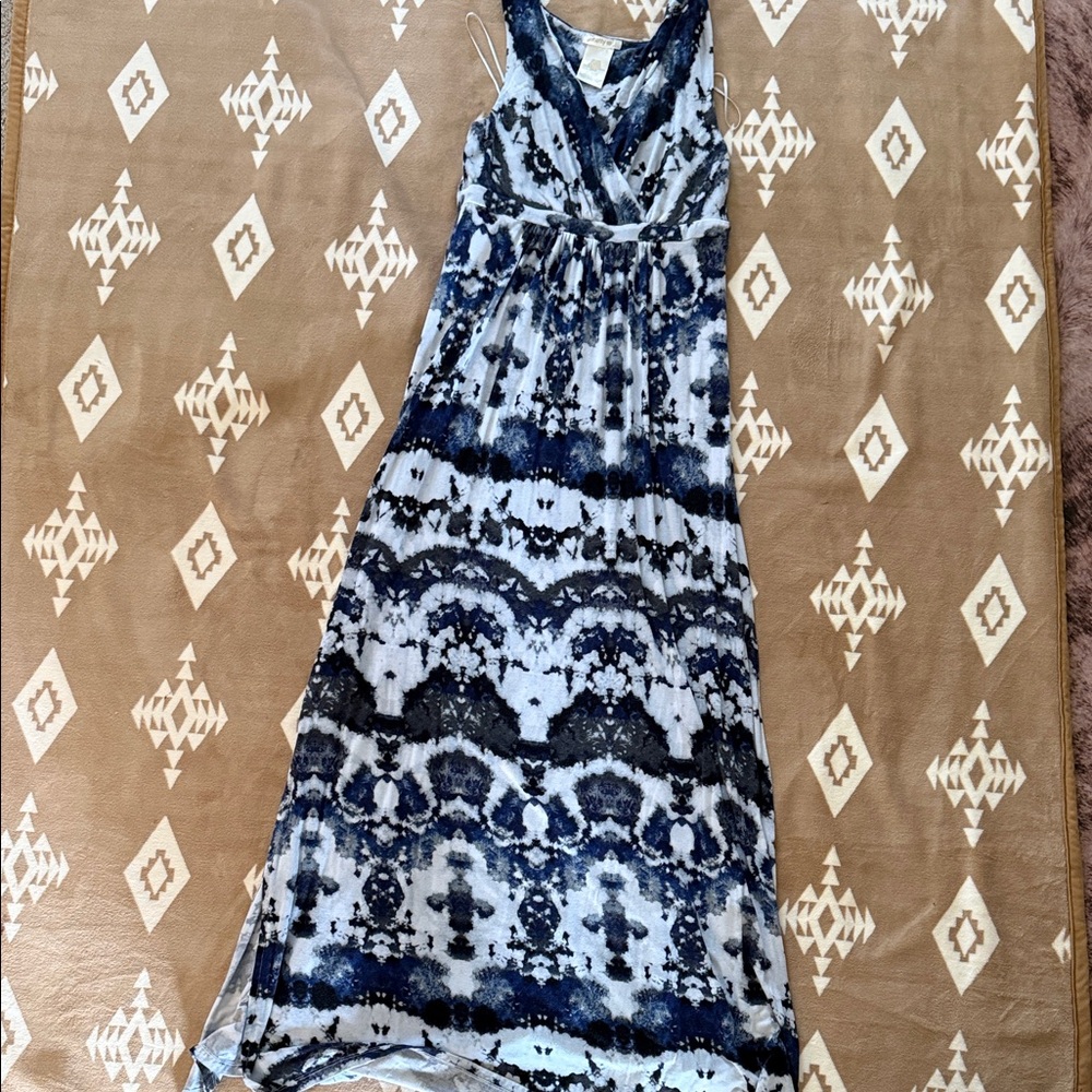 Matty M Navy and White Patterned Maxi Dress